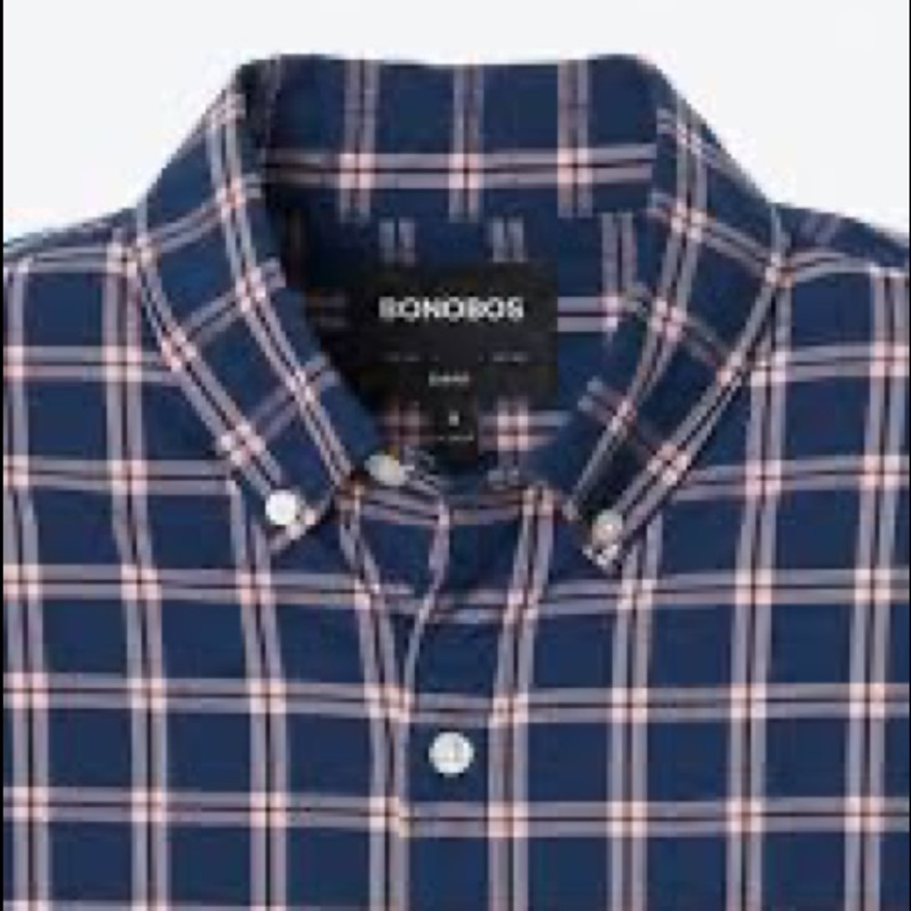Bonobos ink blue plaid button down shirt medium regular tailored fit